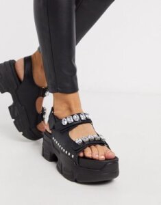 Truffle Collection sporty embellished sandal in black
