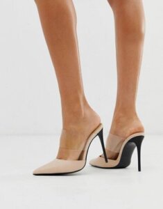 Truffle Collection stiletto pointed clear strap shoes in beige
