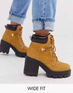 Truffle Collection wide fit chunky hiker boots boots in honey-Brown