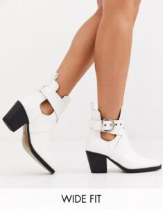 Truffle Collection wide fit heeled western buckle boots-White