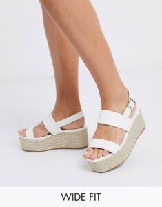 Truffle Collection wide fit platform espadrilles in white-Yellow
