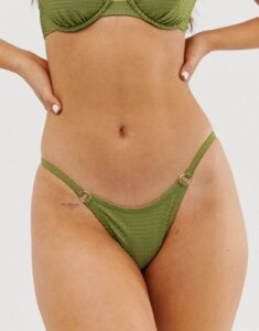 Twiin Purpose string tanga bikini bottom in textured green