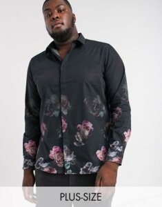 Twisted Tailor PLUS shirt with faded rose print in black