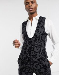 Twisted Tailor suit vest with flocking in dark gray