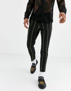 Twisted Tailor tapered cropped smart pants with yellow stripe in black
