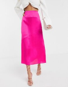 Unique 21 paneled satin midi skirt in pink