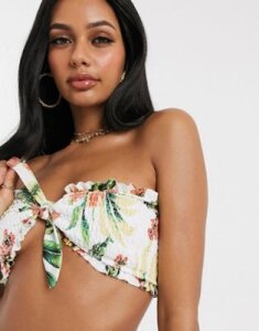 Unique 21 Tropical Shirred Bandeau Bikini Top-Multi
