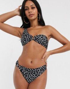 Unique21 abstract dots 1-shoulder bikini top-Black