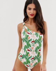 Unique21 asymmetric swimsuit with cut out tropical print-Multi