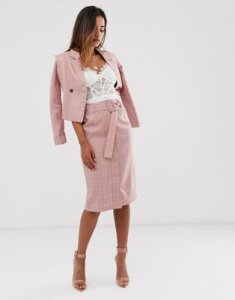 Unique21 check belted skirt-Pink