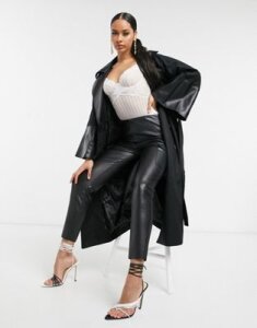Unique21 double breasted trench coat in black