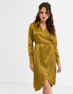 Unique21 wrap dress with large collar-Green