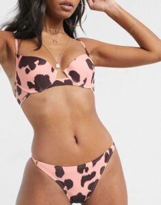 Unqiue 21 Blush Cow Skimpy Tanga Bikini Bottom-Multi
