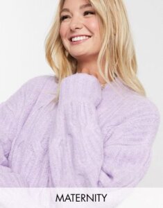 Urban Bliss Maternity cable knit sweater with balloon sleeves in light purple