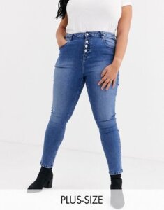 Urban Bliss Plus exposed button skinny jeans-Blue
