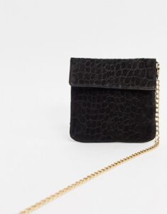 Urbancode real leather foldover cross body bag with chain strap-Black
