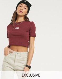 Vans Drop V cropped t-shirt in burgundy Exclusive at ASOS-Red