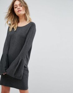 Vero Moda Bell Sleeve Knitted Sweater Dress-Gray