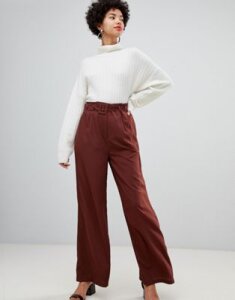 Vero Moda belted high waist wideleg pants-Brown