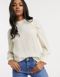 Vero Moda blouse with ruched volume sleeve-Cream