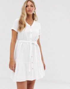 Vero Moda button front pephem dress-White