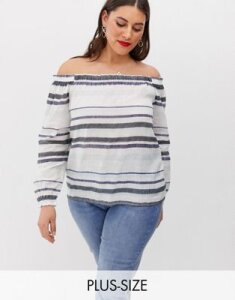 Vero Moda Curve stripe cold shouler blouse-Multi