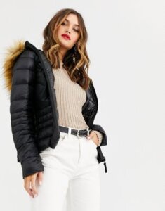 Vero Moda faux fur hood padded jacket-Black