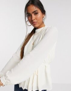 Vero Moda high neck blouse with pleat detail in cream