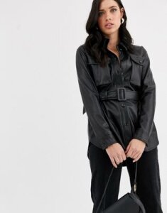 Vero Moda leather look jacket with self belt-Black