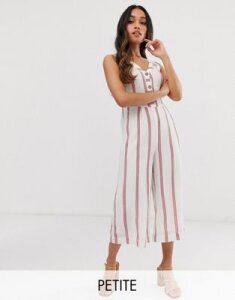 Vero Moda Petite button down stripe culotte jumpsuit-Multi