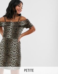 Vero Moda Petite leopard print bardot dress-Multi