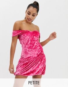 Vero Moda Petite Velvet Bardot Mini Dress-Pink