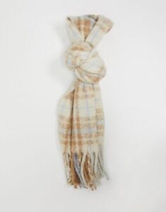 Vero Moda recycled knit scarf in tan check design-Multi