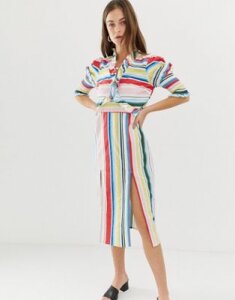 Vero Moda Stripe Midi Dress With Side Splits-Multi