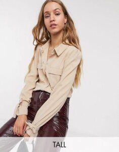 Vero Moda Tall utility shirt with tie sleeves in sand-Cream