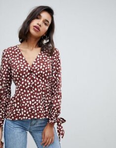 Vero Moda volume sleeve smudge print blouse-Multi