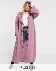 Verona Curve frill front duster jacket in dusty rose-Pink
