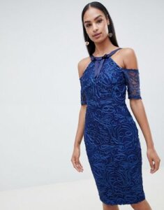 Vesper lace pencil dress with short sleeve-Blue