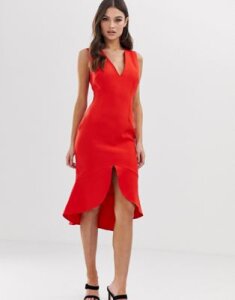 Vesper midi dress with soft pep hem in red