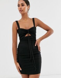 Vesper sexy mini dress with rusched front in black