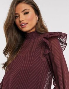 Vila high neck smock blouse in burgundy-Purple
