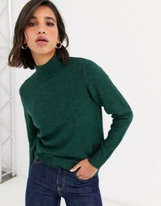 Vila knitted sweater with roll neck in dark green