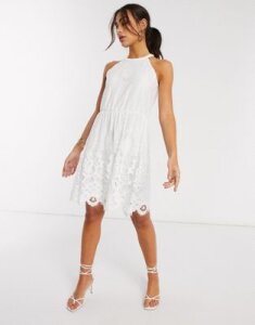 Vila mini dress with crotchet detail in white