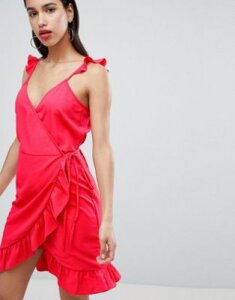 Vila ruffle wrap cami dress in red