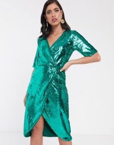 Vila sequin wrap dress-Green
