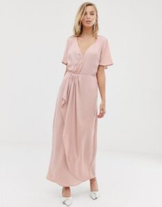Vila wrap maxi dress with pleat detail-Pink