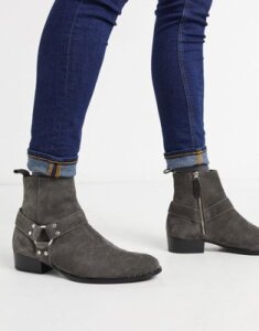 Walk London brand cuban boots in gray suede