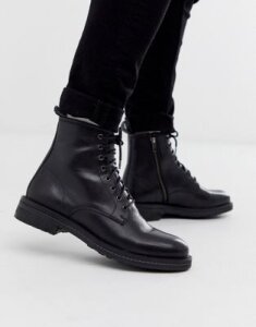 Walk London wolf lace up boots in black leather
