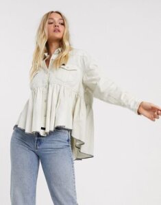 We The Free by Free People Dylan babydoll white denim shirt
