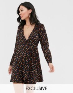 Wednesday's Girl button side mini dress in vintage floral-Yellow